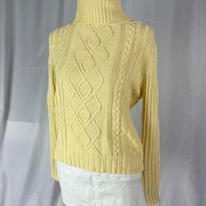 Butter yellow cable knit turtleneck sweater small vintage Y2K North Crest